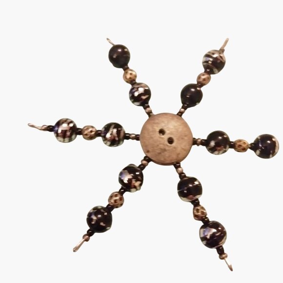 Christmas Ornament Star Handmade Beaded Black Silver Button Suncatcher 3 Inch - Picture 2 of 3